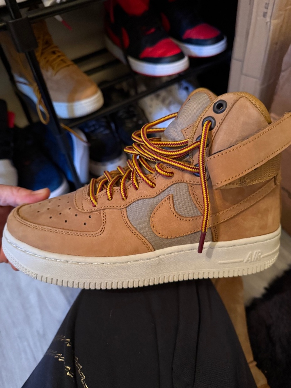 Beige suede Nike Air Force one kids 5 NEW hi tops